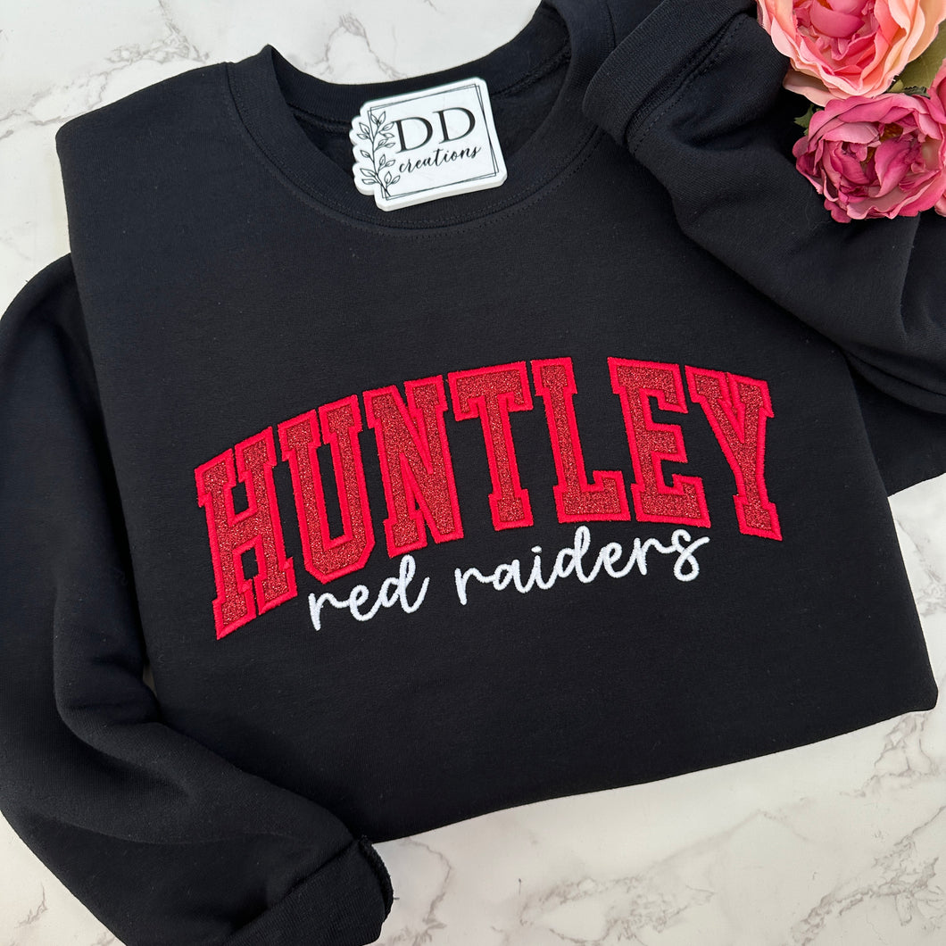 Huntley Red Raiders glitter embroidered sweatshirt