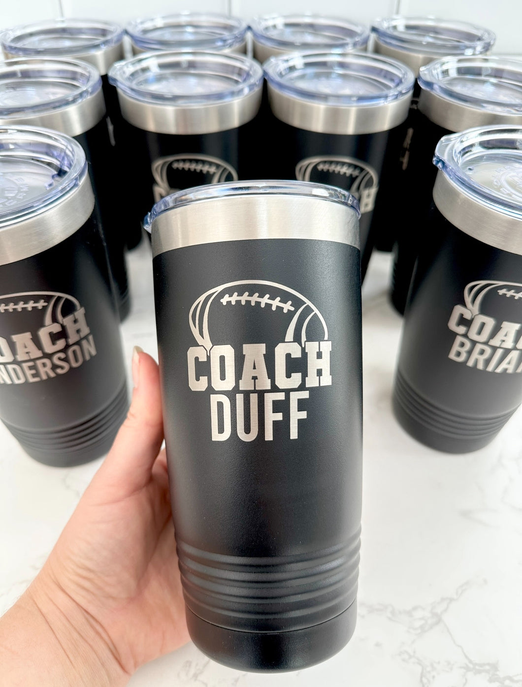 Engraved football coach tumbler